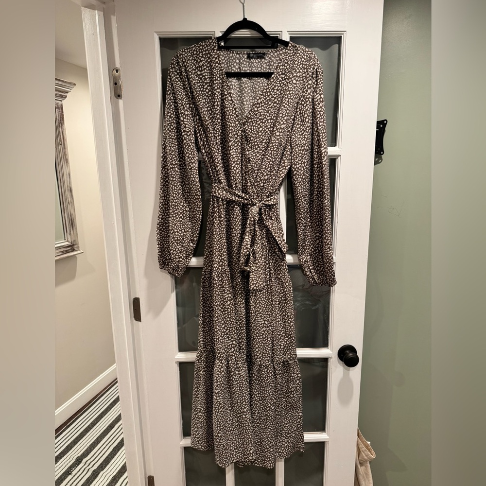 Brown and White Patterned Maxi Dress